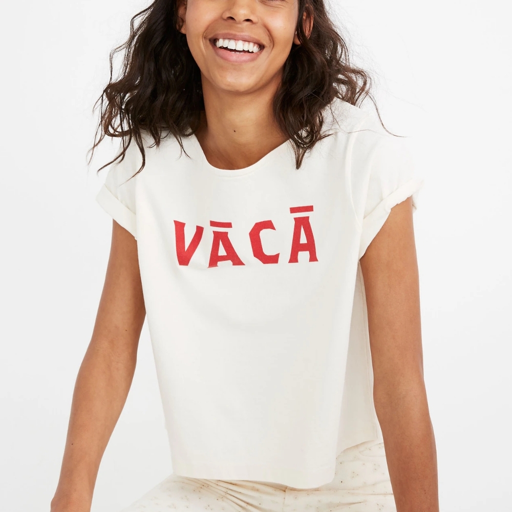 Madewell Vaca Lipstick Red Graphic Setlist Boxy Beach Tee Cream Sz L